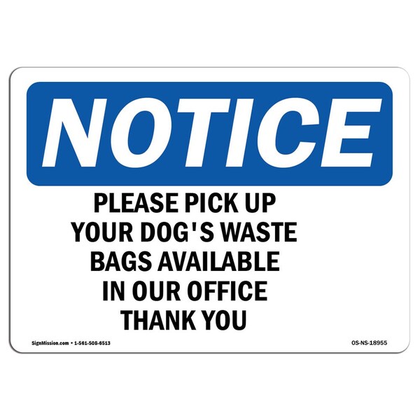 Safety Sign, OSHA Notice, 12" Height, Waste Bags Available In Our Office Thank You Sign, Landscape